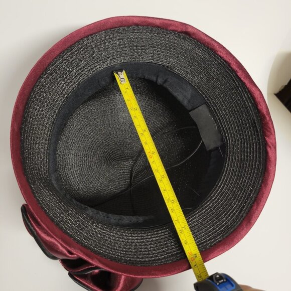 Dress Hat Adjustable in Red and Black with Satin Flower Rosette One Size - Picture 5 of 15